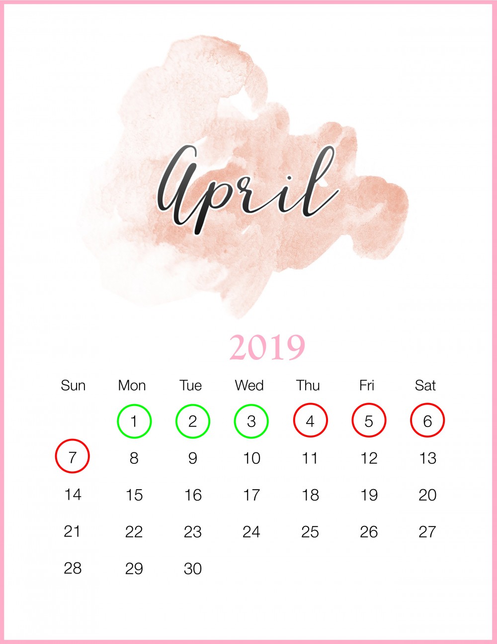 Watercolor-2019-April-Printable-Calendar-1拷貝