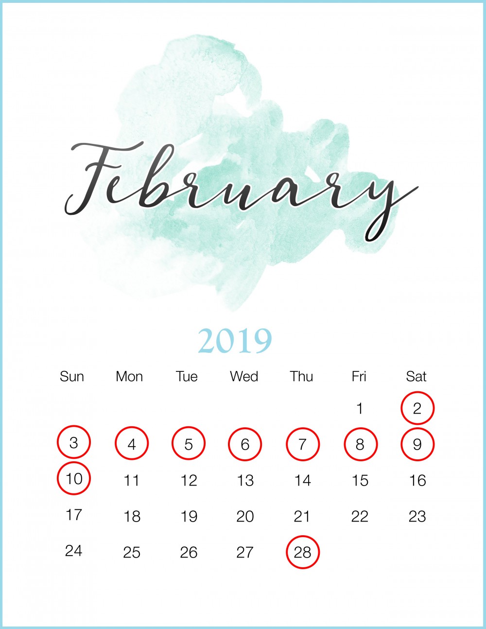 Watercolor-2019-February-Printable-Calendar拷貝