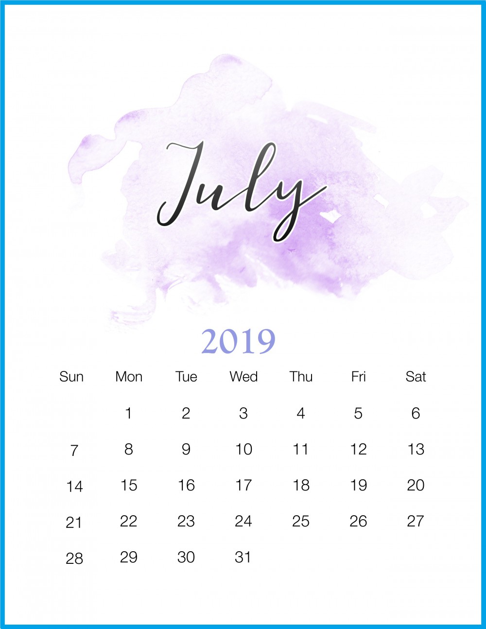 Watercolor-2019-July-Printable-Calendar