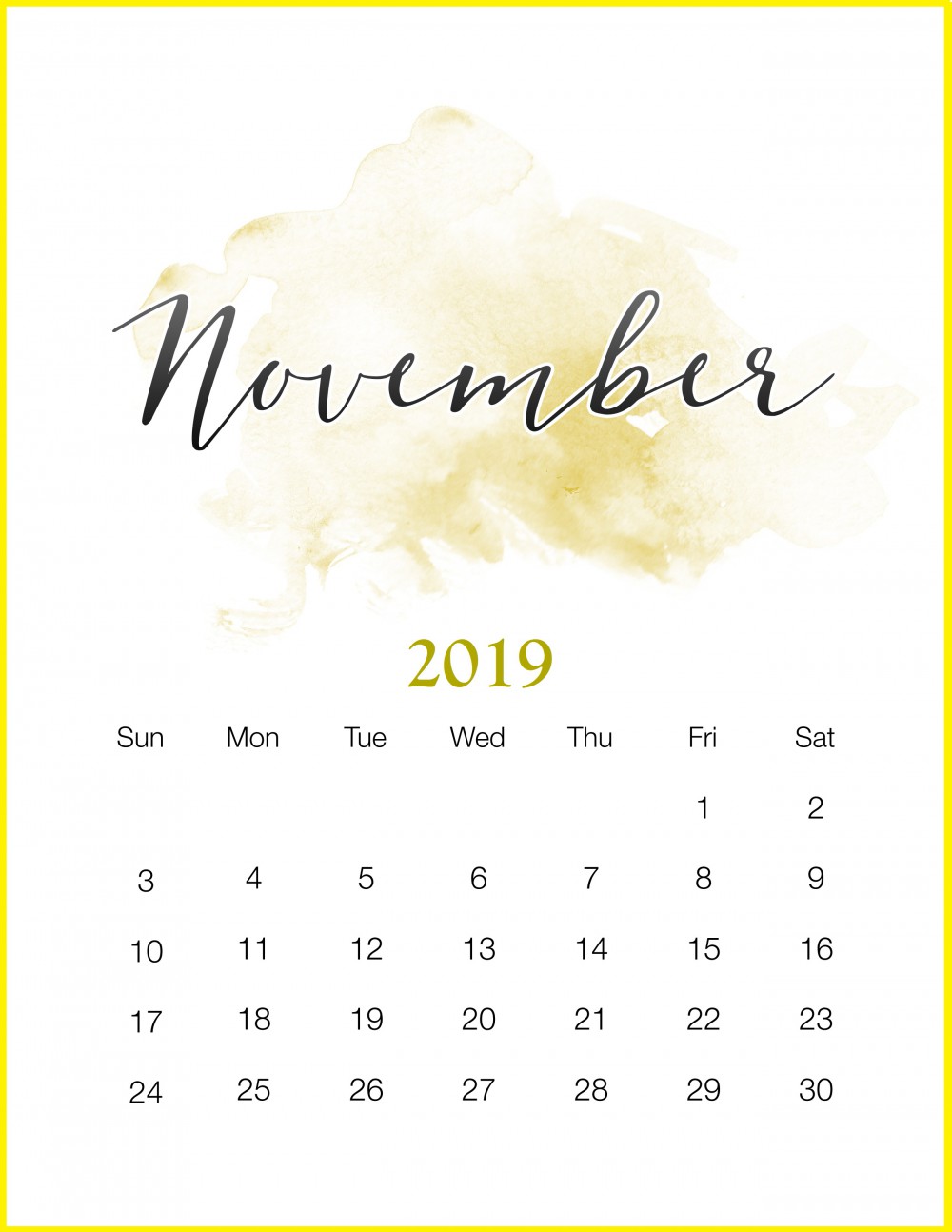 Watercolor-2019-November-Printable-Calendar