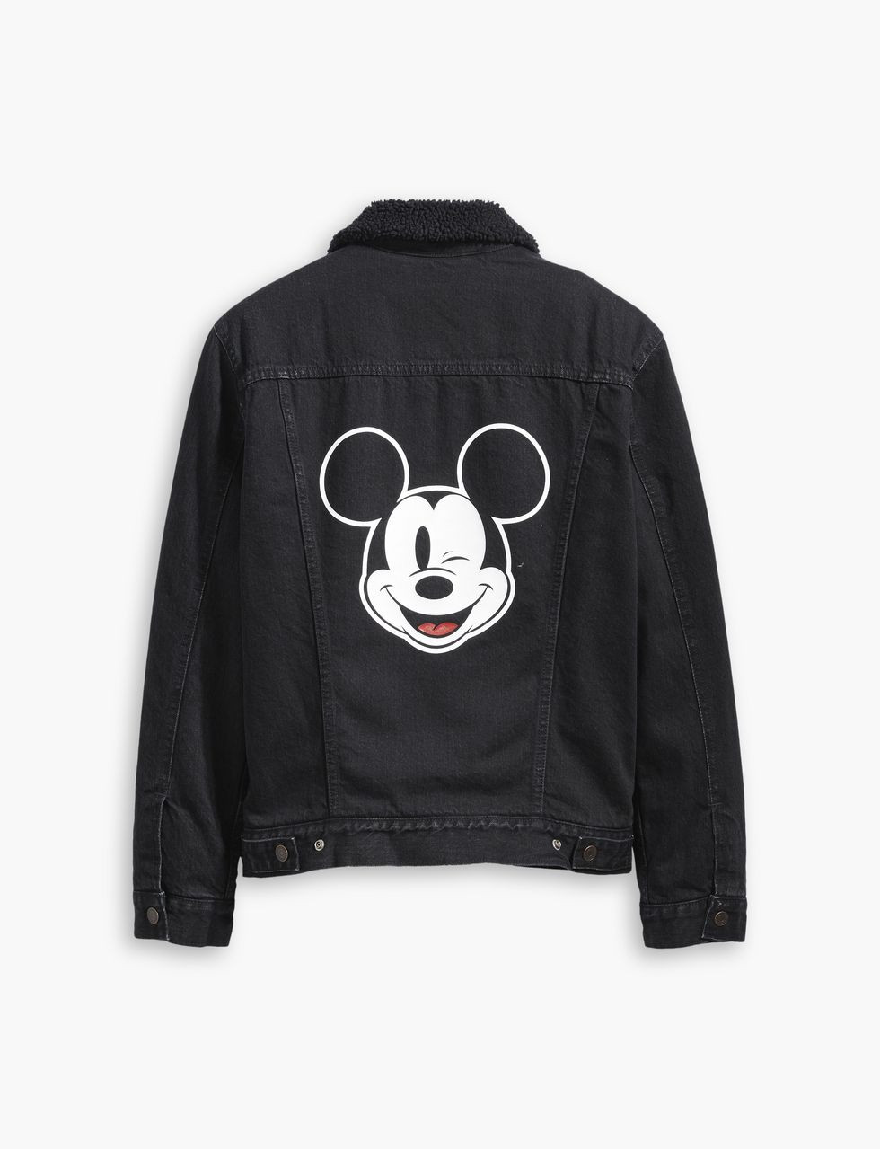 mickey聯名黑色男款毛領丹寧夾克-背-1539681223