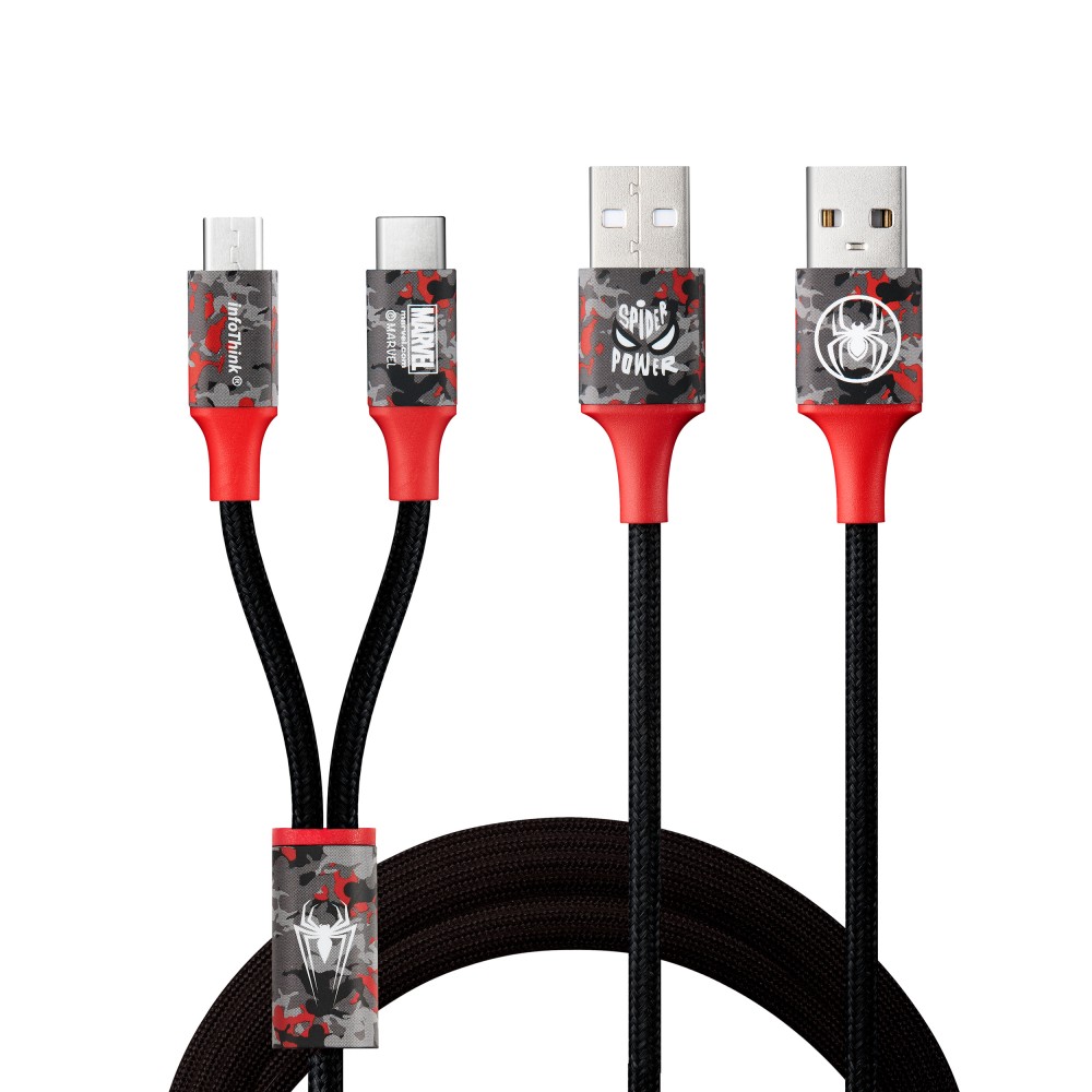 蜘蛛人系列Type C x Micro USB2in1充電線-潮黑