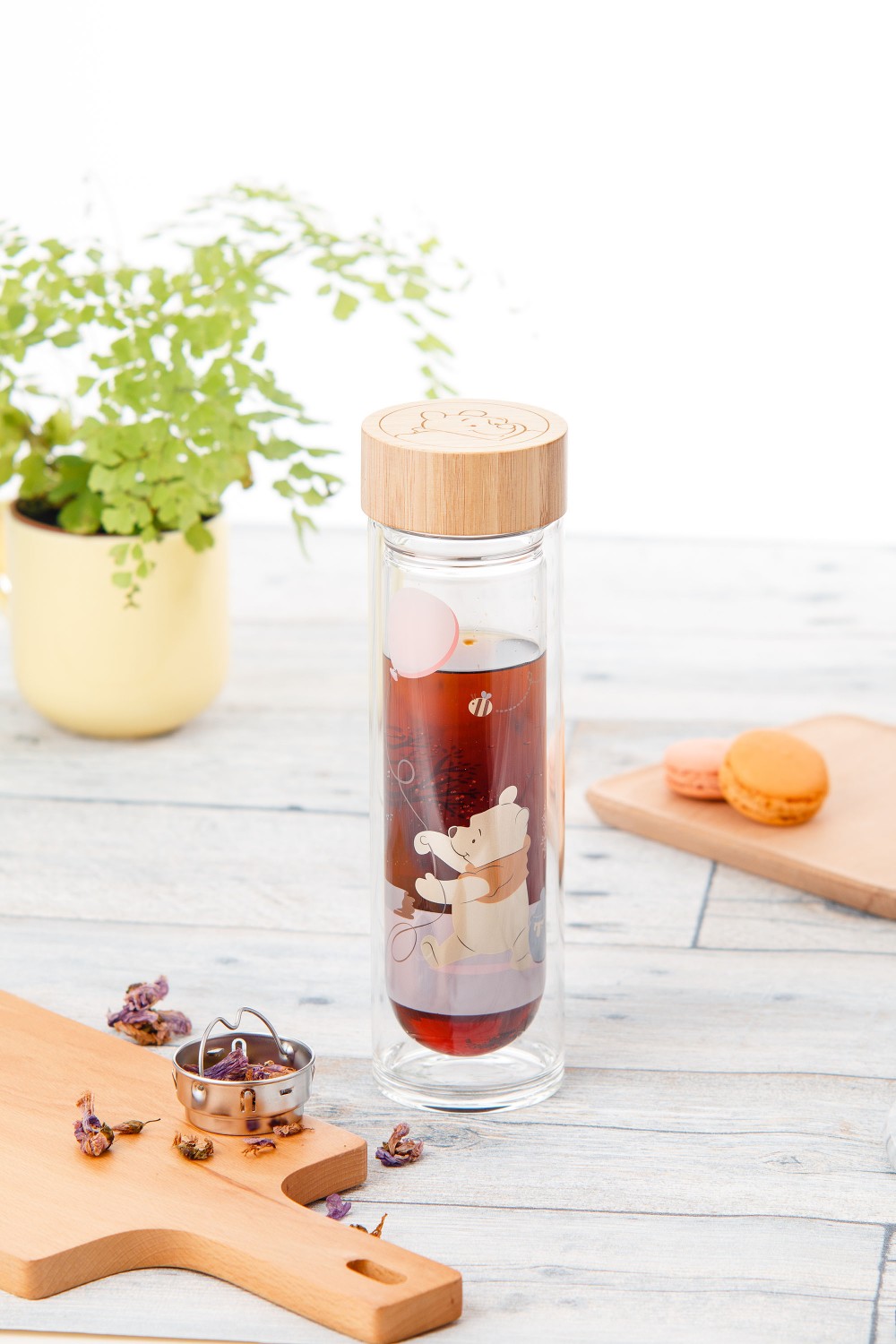 HOLA迪士尼系列維尼竹蓋雙層玻璃瓶420ml