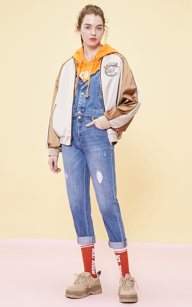 小飛象淺褐色光澤感棒球外套