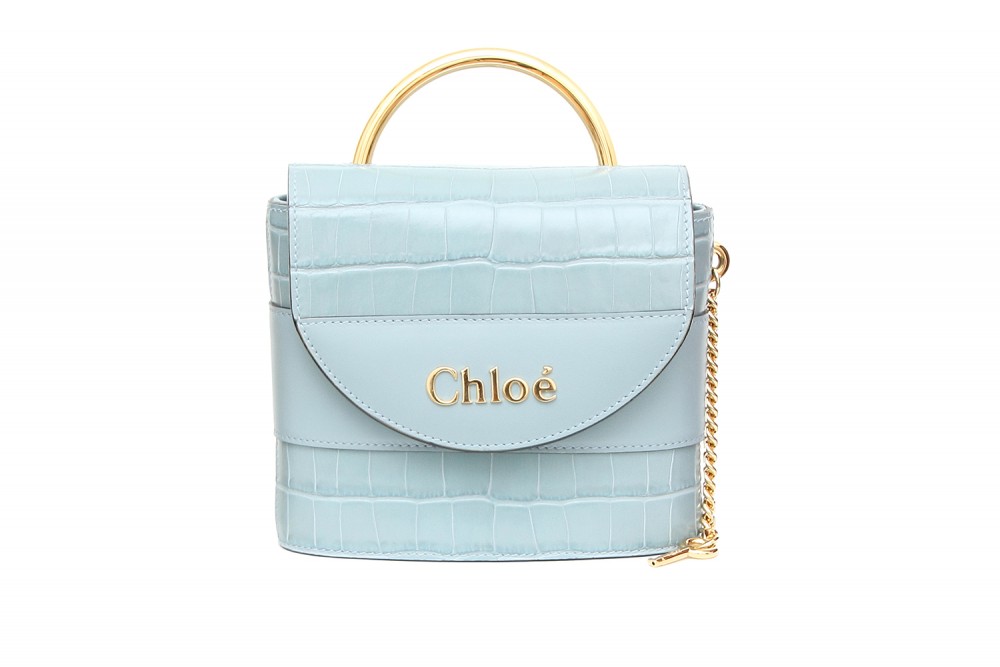  Chloé Aby Lock霧藍色鱷魚皮壓紋迷你鎖頭包