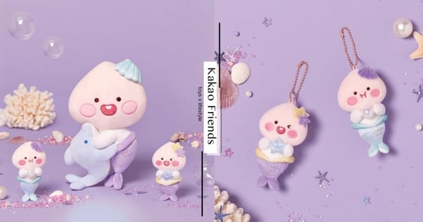 Kakao Friends新推出「人魚公主系列」！Apeach化身小美人魚，抱著海豚身穿魚尾超萌♡