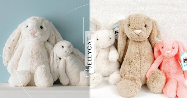 「鮭蜜粉兔兔」的棉花糖觸感太療癒♡同場加映JELLYCAT寶寶藍兔~要陪你每個夜晚好好睡