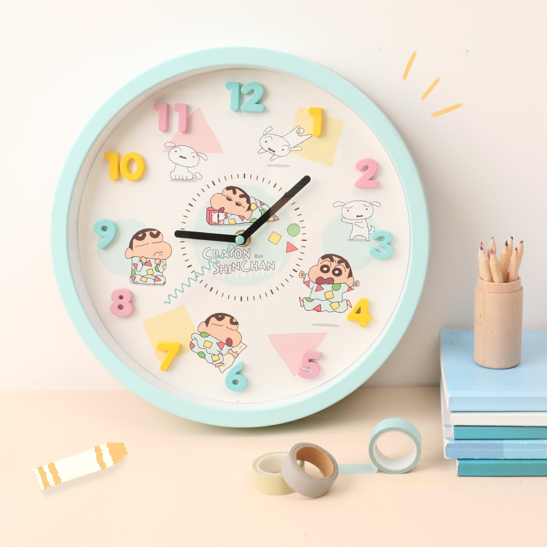 蠟筆小新靜音時鐘馬卡龍甜美配色,分分秒秒給你十足療癒~