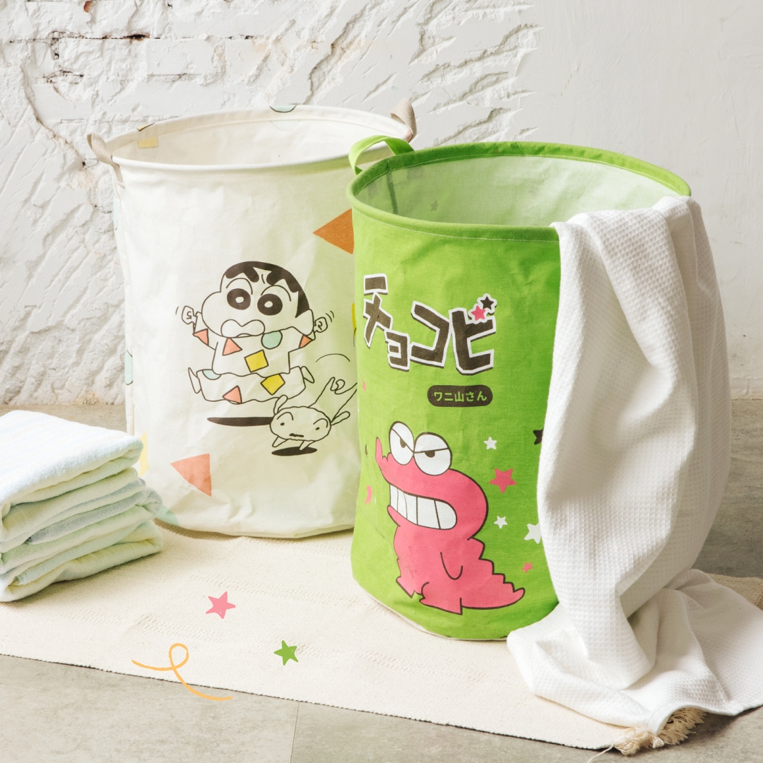 蠟筆小新棉麻收納籃防水防污,除了收納髒衣,也可做儲物籃!