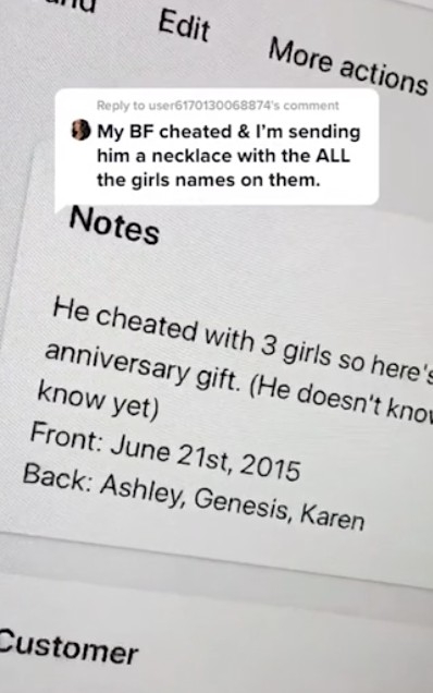 女網友超狠送男友『復仇項鍊』？訂製偷吃「3女姓名