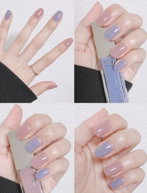 藍X粉不同跳色美甲