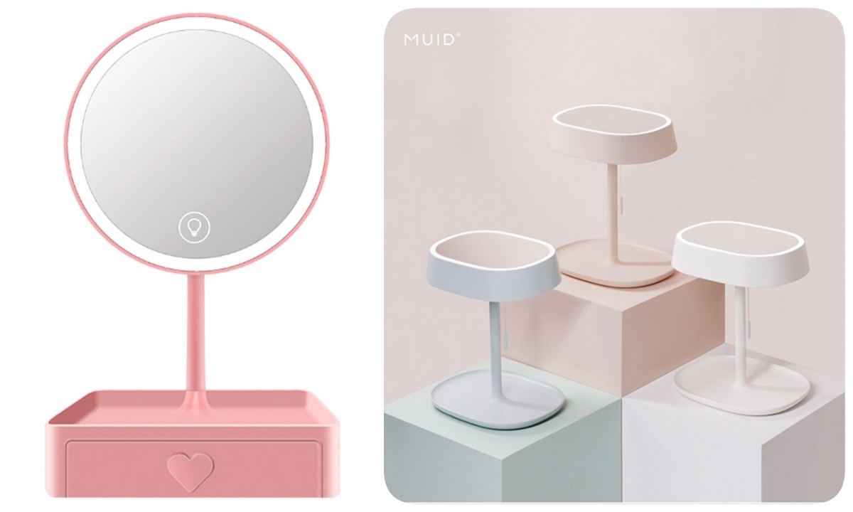 擊中少女心!粉嫩LED化妝鏡
