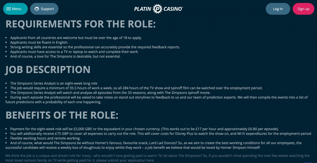 Platin Casino招募《辛普森家庭》劇情分析師