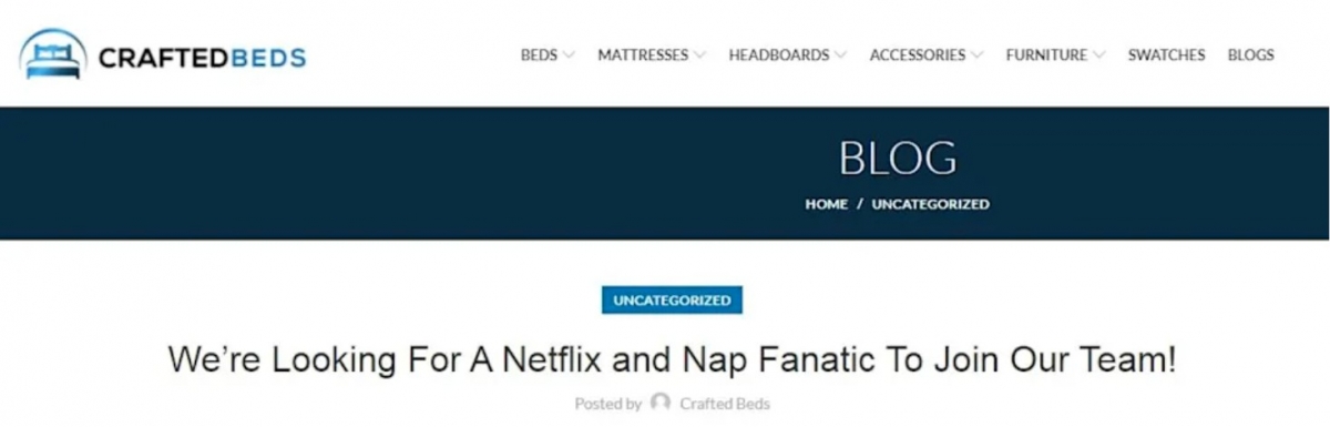 床墊公司「Crafted Beds」公開了最新職缺，表示求職者上工後可以「躺著賺」。