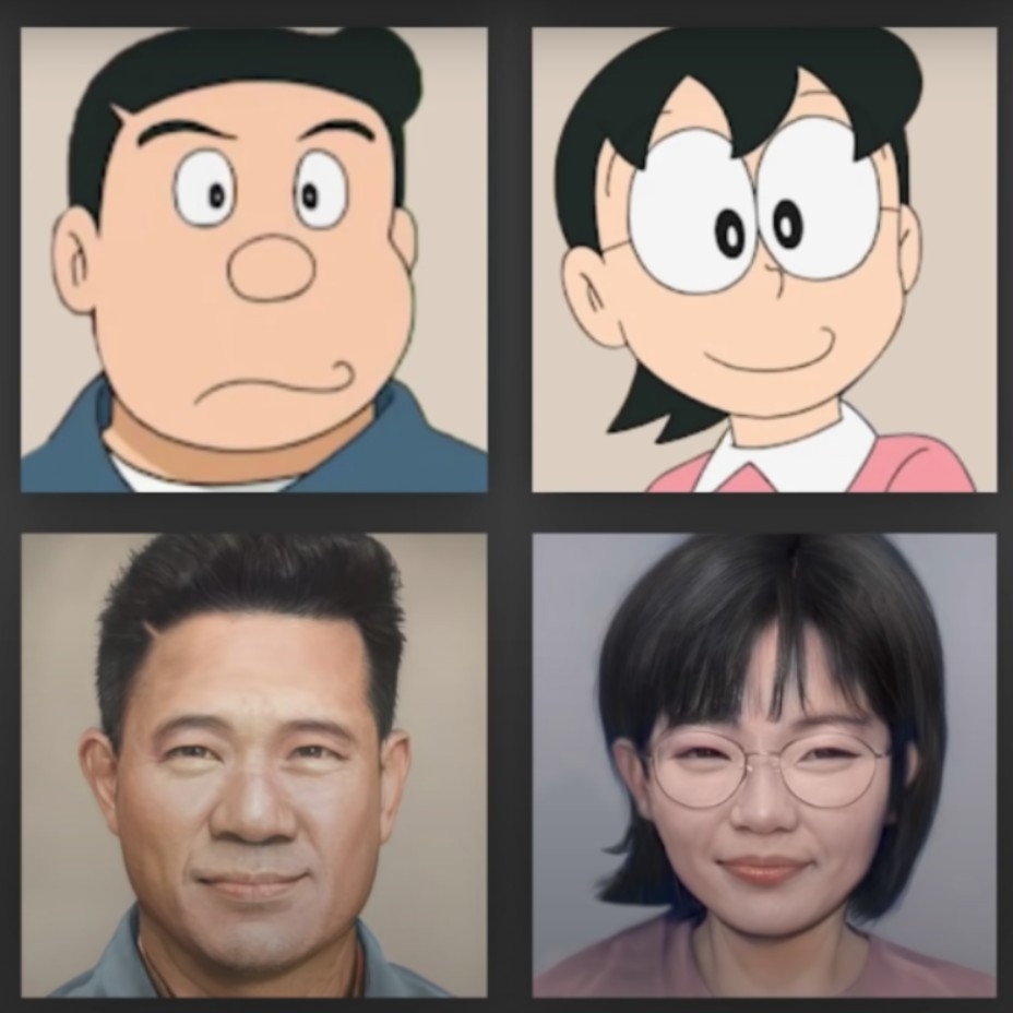 大雄的父母變成真人了，大家還認得出來嗎？