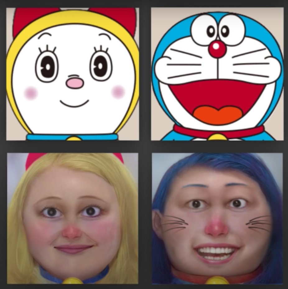 哆啦a夢與哆啦美（小叮鈴）讓人無法辨認。