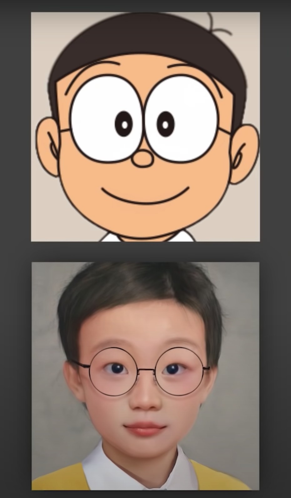 大雄看起來與動漫設定的年齡中沒有太大落差。