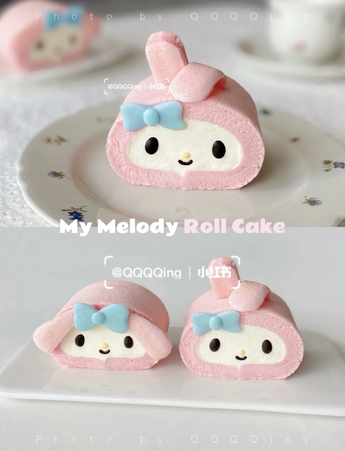 嫩粉色美樂蒂造型蛋糕捲