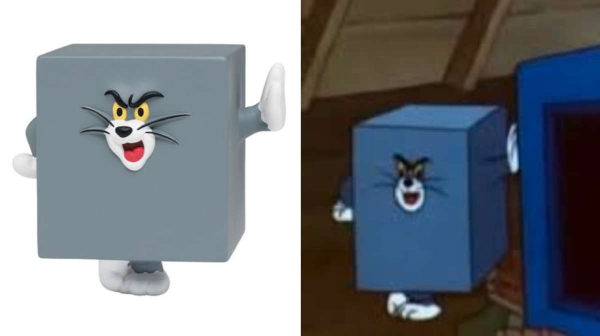 正方形的湯姆貓,伸出一隻手扶著牆面的動作也被完整復刻了。