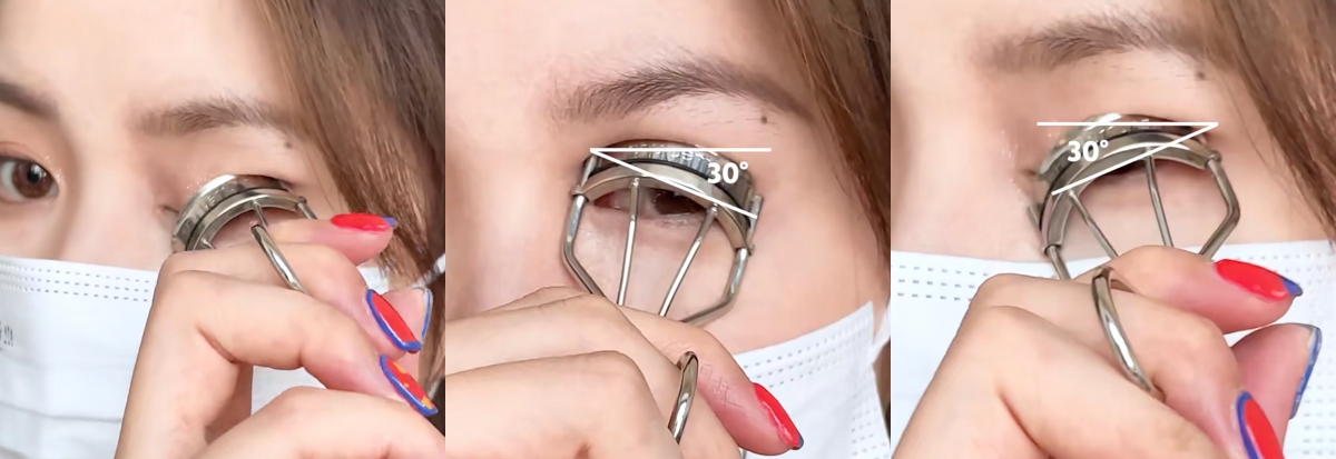 C字型夾睫毛法Step3：睫毛夾旋轉30度夾
