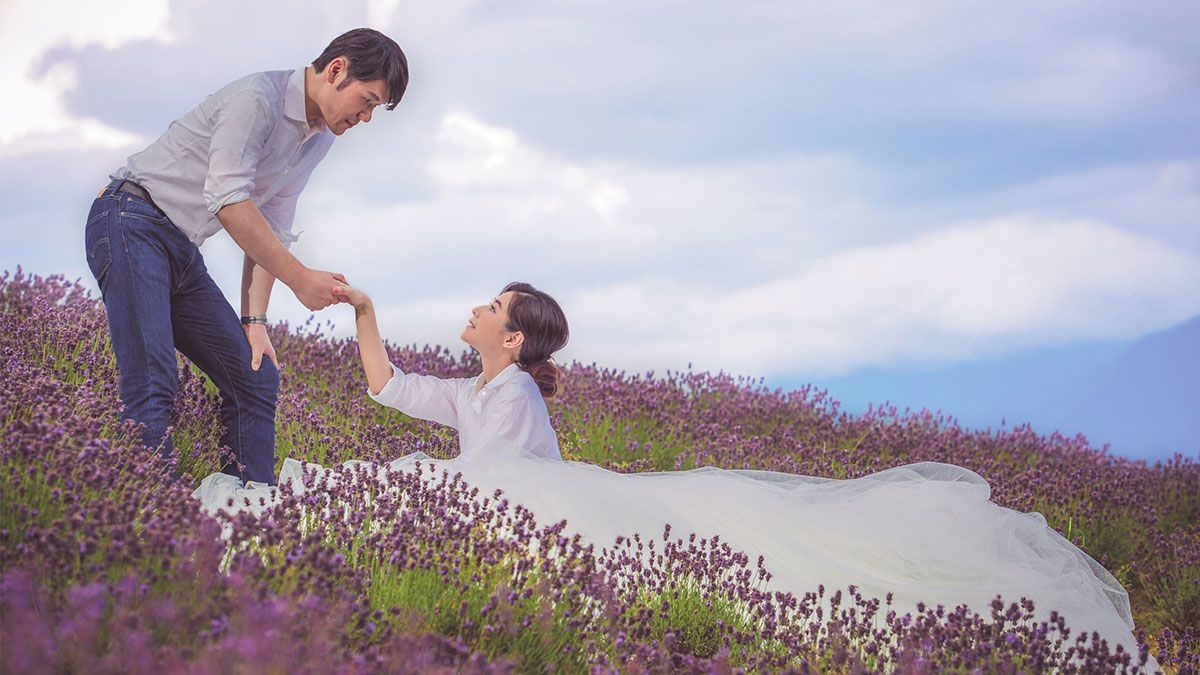 陳怡蓉與老公結婚的婚紗照,也以「薰衣草」為主題。