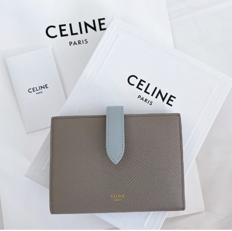 Celine 雙色珠地小牛皮搭帶銀包