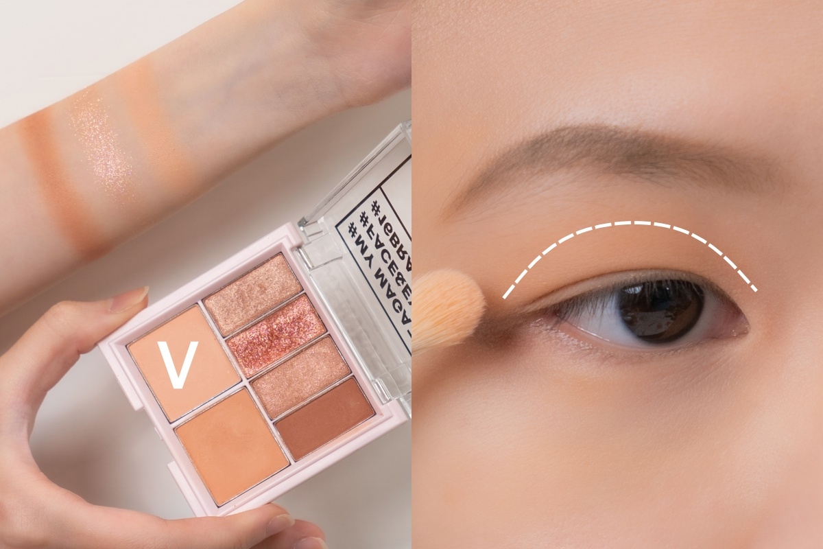 粉色系眼影眼妝配色STEP1:淺膚色打底