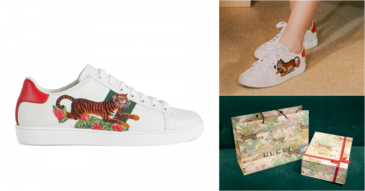 Gucci虎年主題白色印花小白鞋,NT$26,700