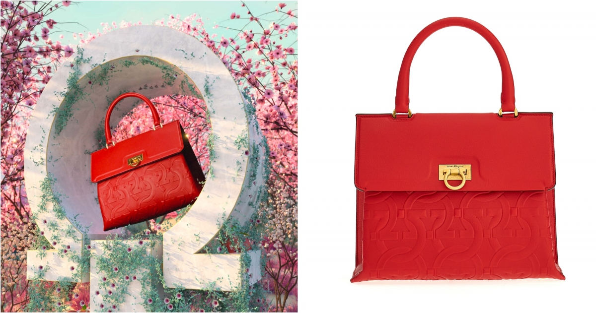 Salvatore Ferragamo TRIFOLIO 紅色牛皮壓紋提包,NT$77,900