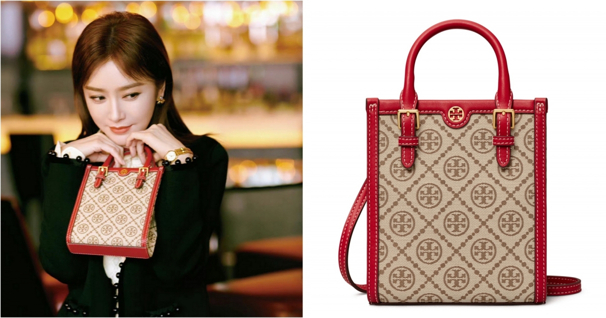 Tory Burch 胭脂紅T Monogram 直式迷你托特包,NT$18,900