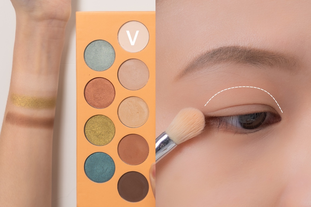 撞色眼影眼妝配色STEP1:米白色打底