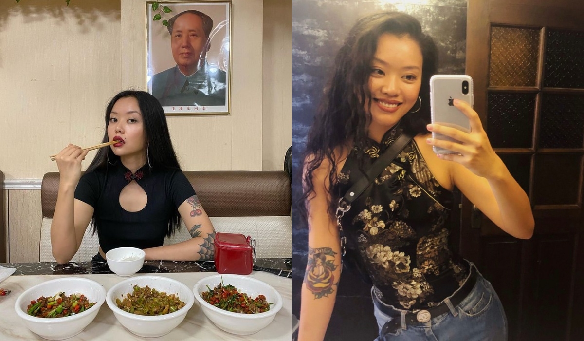 穿著旗袍時露出適當紋身,整體個性有型。