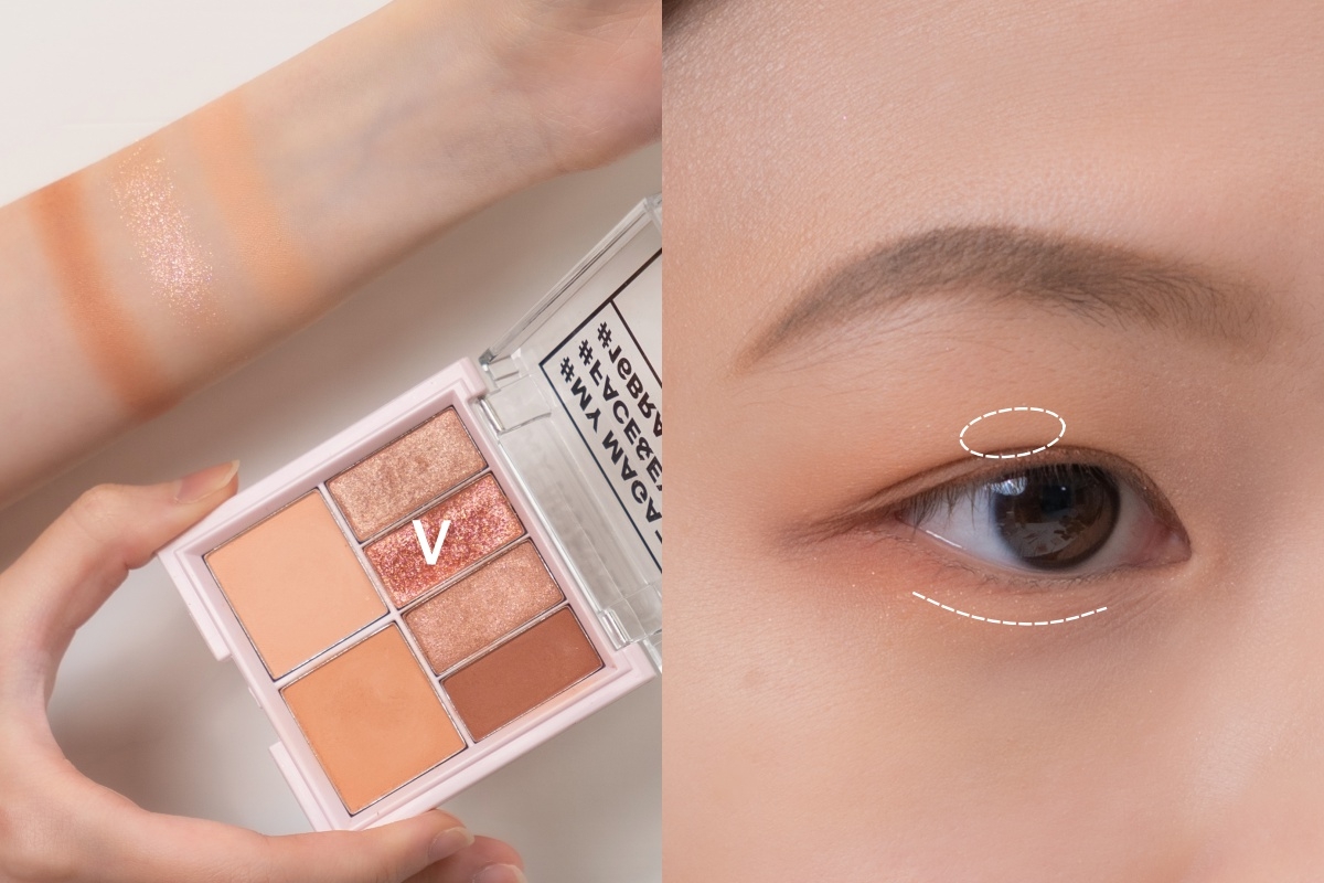 粉色系眼影眼妝配色STEP3:珠光色提亮眼中、臥蠶