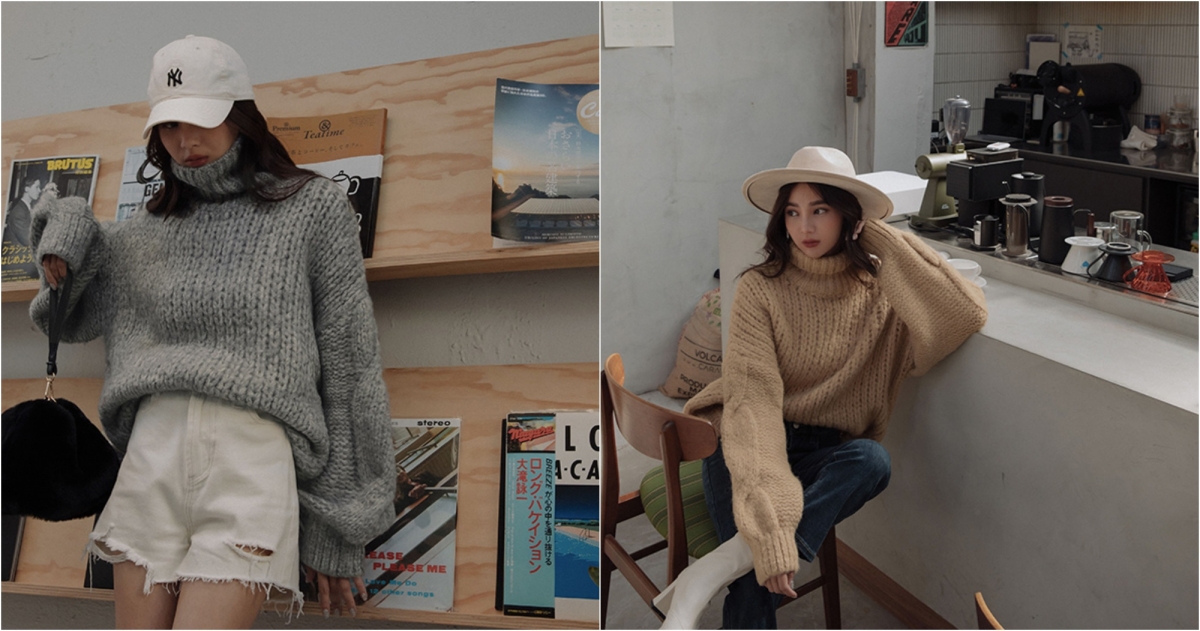 LOVFEE高領粗針麻花袖針織毛衣，NT$990