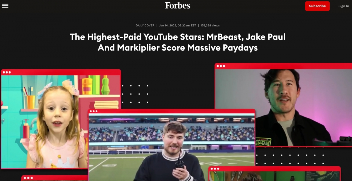 富比士》公布2021「最賺錢YouTuber」前10名！