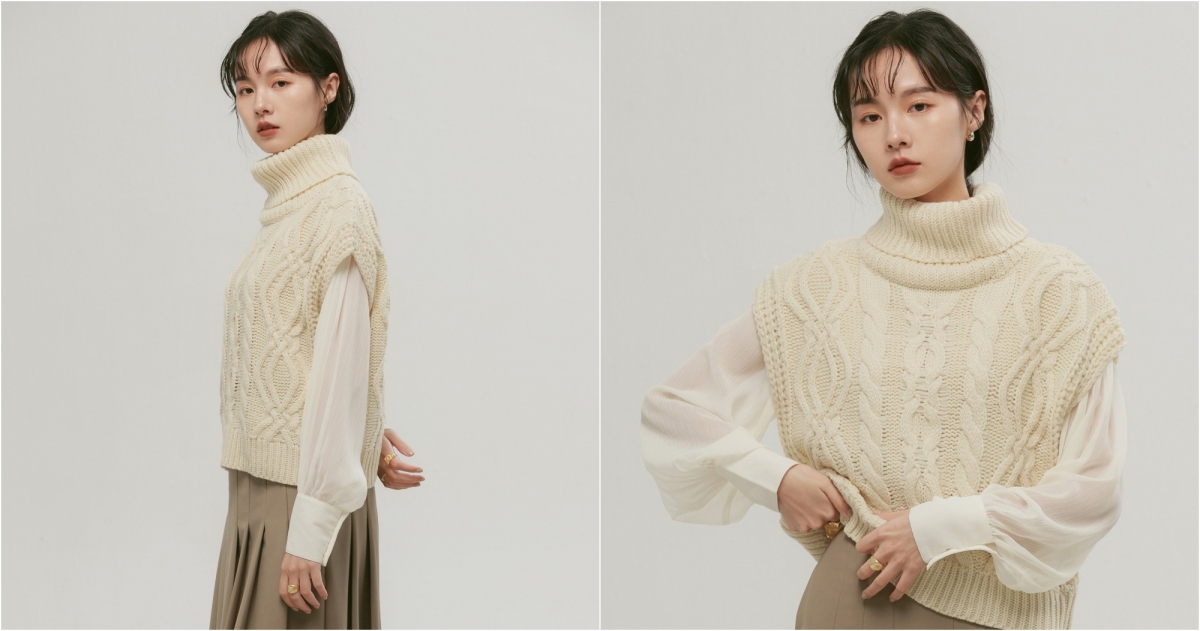 MEIER.Q麻花翻領外搭針織背心，NT790