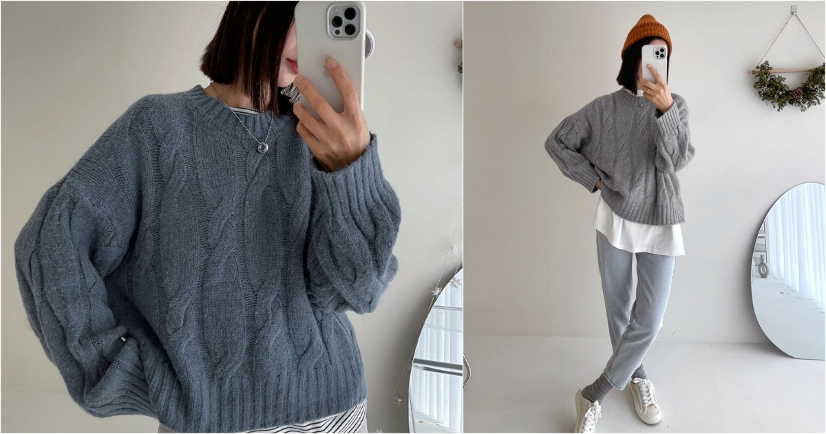 貓咪曬月亮經典麻花鬆軟毛衣，NT$580