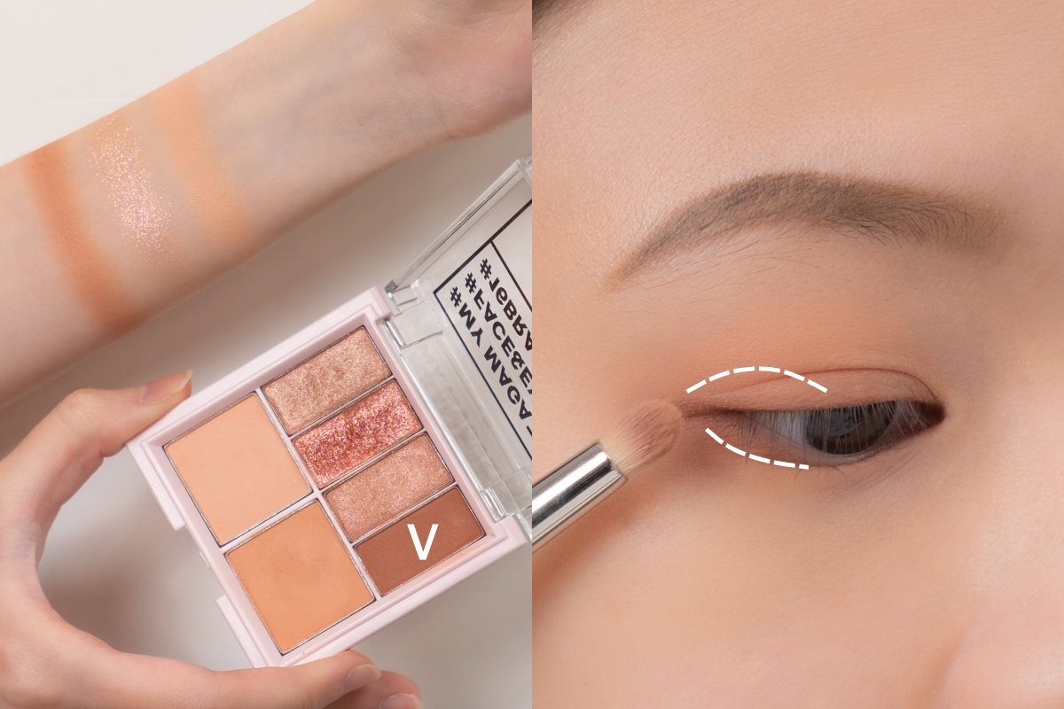 粉色系眼影眼妝配色STEP2:低飽和深粉眼尾暈染