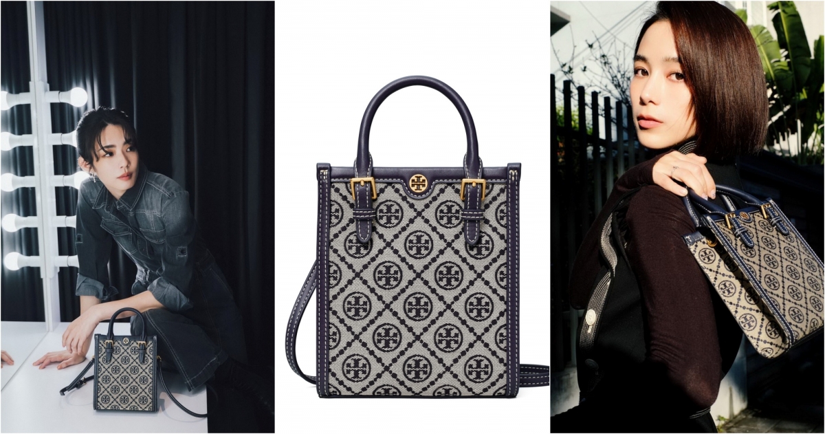 Tory Burch 海軍藍T Monogram 直式迷你托特包, NT$18,900