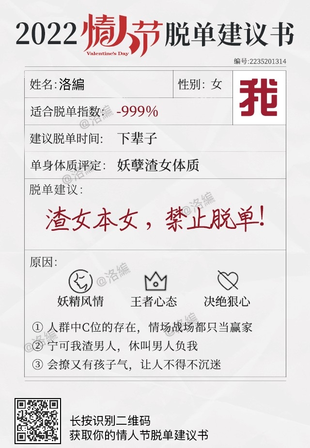 「妖孽渣女」脫單指數：-999%