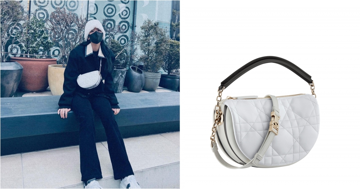 Dior Vibe Hobo 白色籐格紋羊皮小型肩背包與黑色手提把，NT$100,000