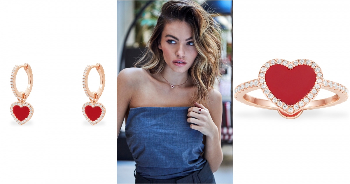 APM Monaco小巧紅心耳環Huggie Earrings with Red Heart，NT$3,500,紅心戒指Red Heart Ring，NT$2,400