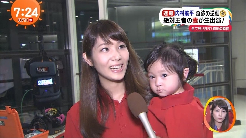 内村航平妻子外型亮麗，她也是體操選手出生