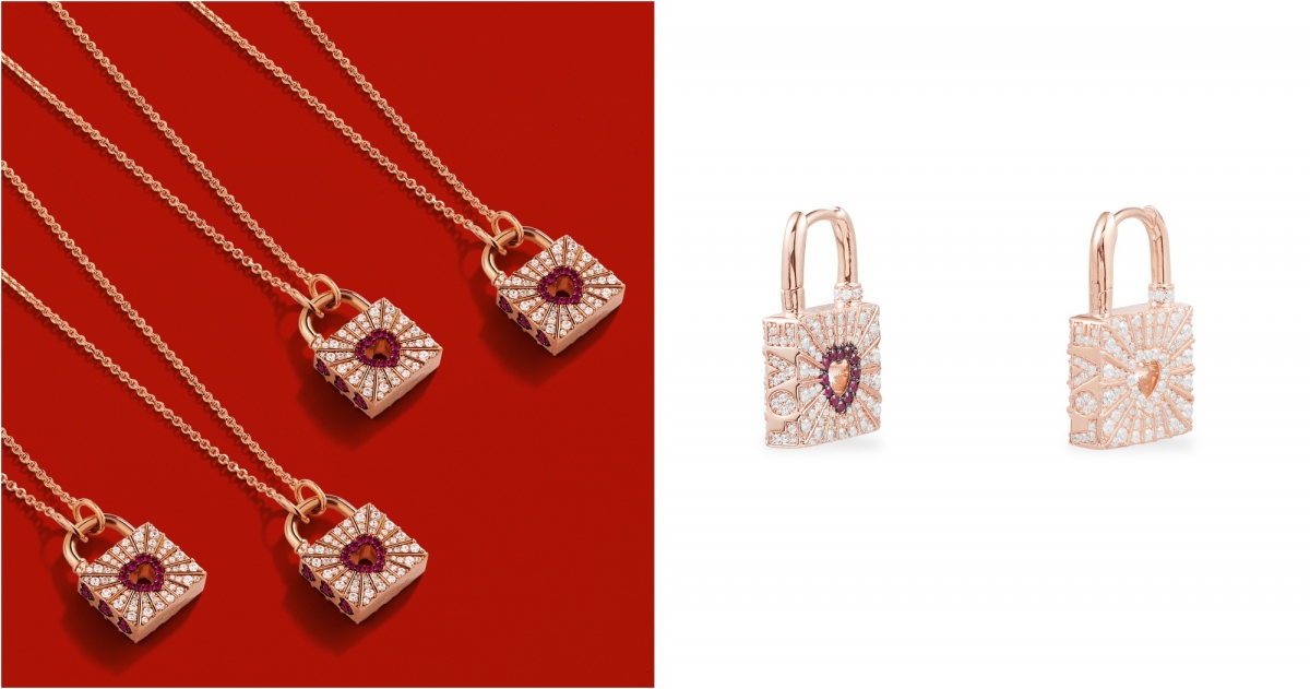 APM Monaco迷你愛心鎖可調節項鍊，NT$6,700,微鑲愛心鎖扣耳環，NT$7,800