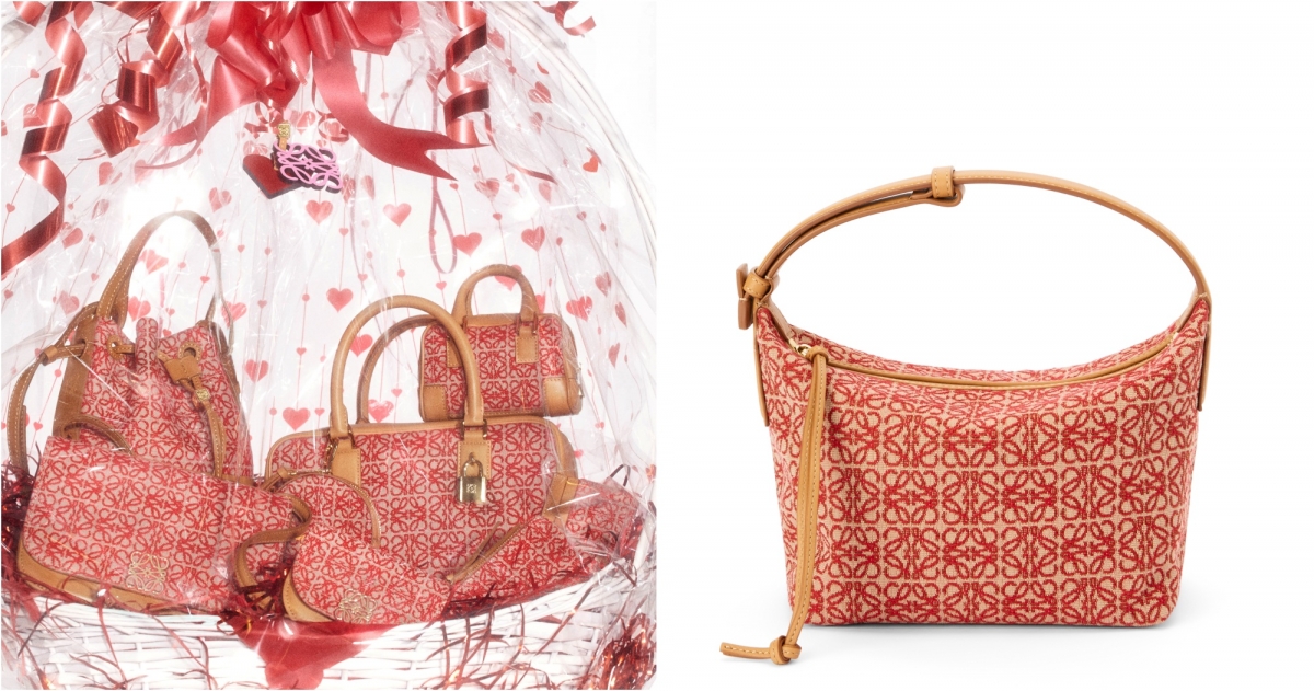 LOEWE Cubi紅色提花帆布肩背提包，NT$39,000