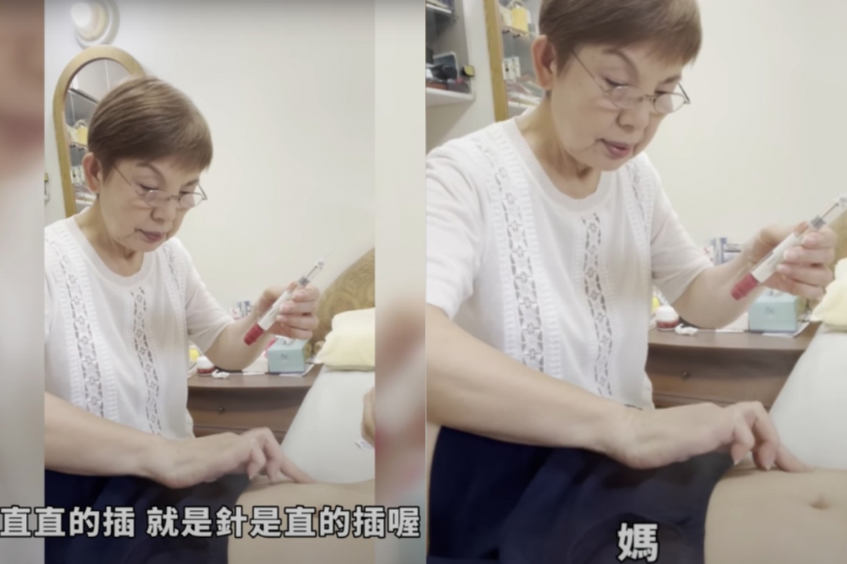 劉品言請媽媽幫忙打排卵針。