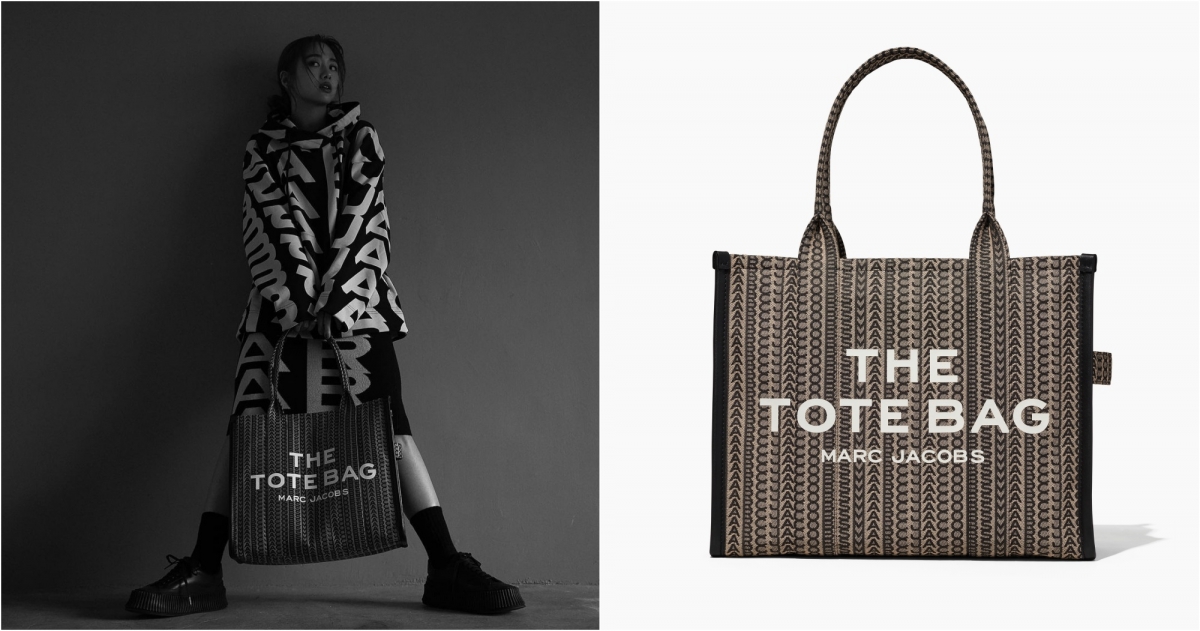 Marc Jacobs 灰黑Monogram細紋緹花帆布The Tote Bag(大)，NT$16,900
