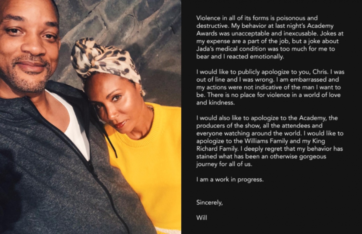 威爾史密斯稍早發出道歉聲明。