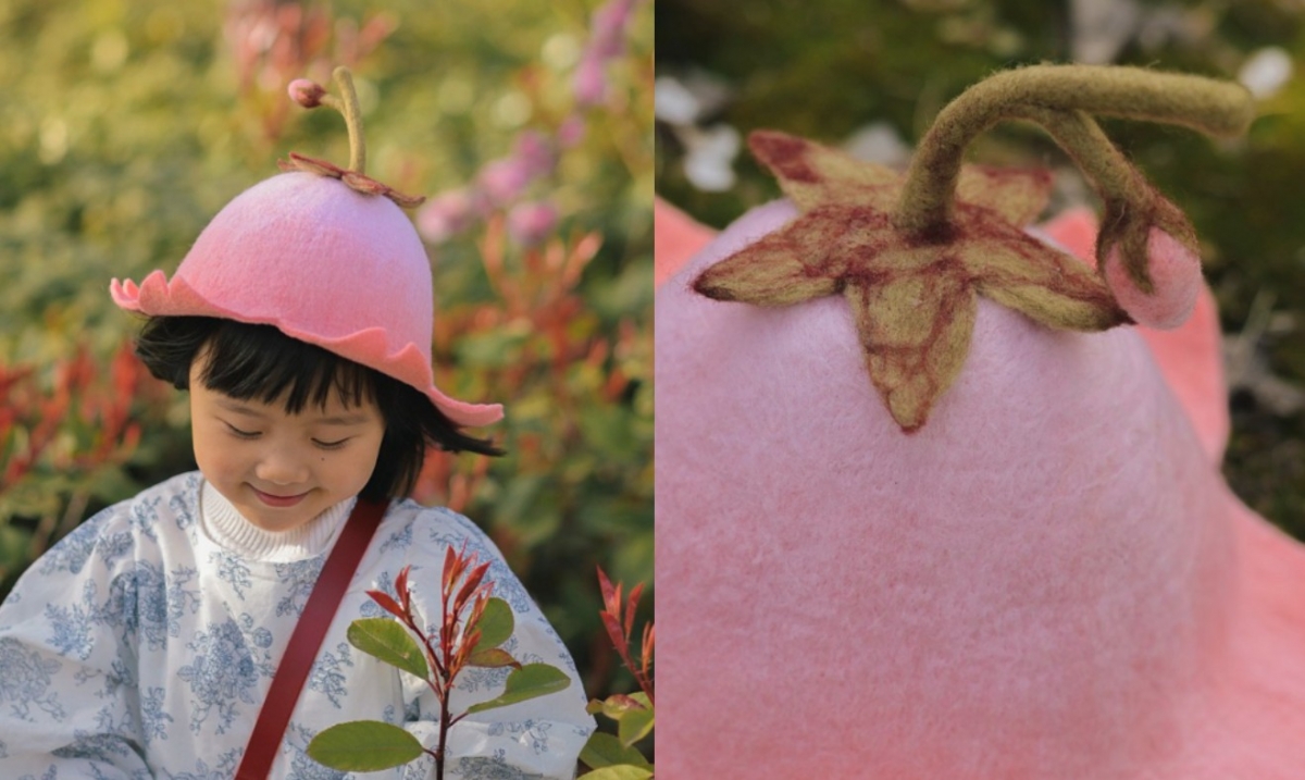「桃花寶寶帽」製作細節非常精緻。