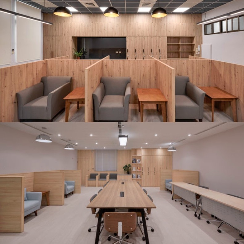 法官休息是就像是咖啡廳般，擁有部分隱私與舒適感。